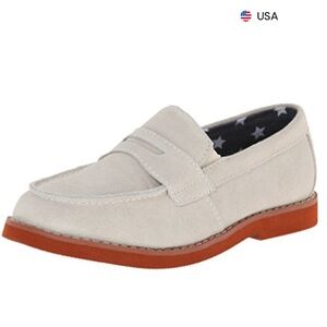 Florsheim Kids Rodeo Jr White Suede Penny Loafers Size 4M Grandmillennial New